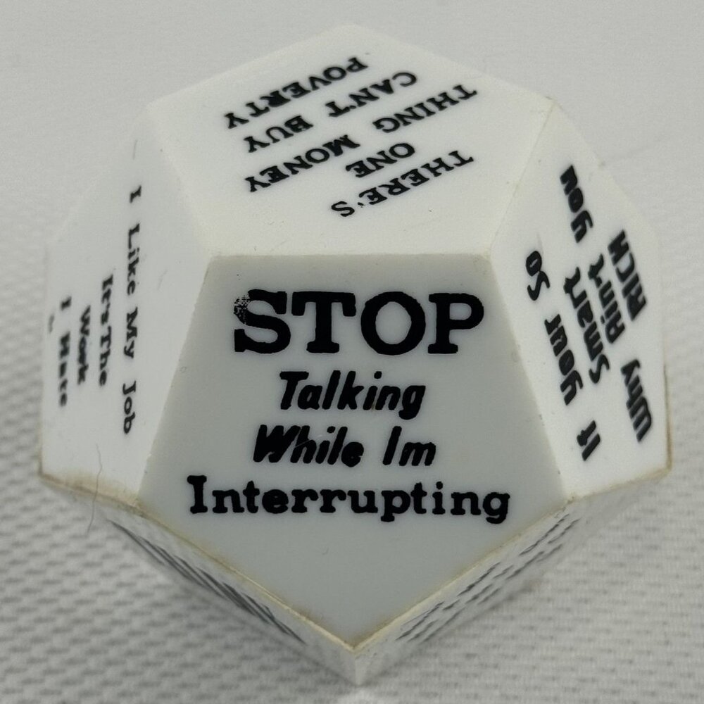 Vintage12-Sided Novelty Dice Humorous Motivational Sayings White & Black 3-Inch